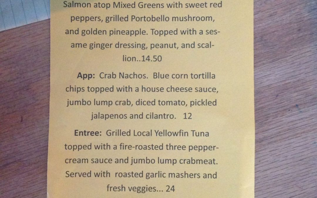 Dinner Specials 5/15/17