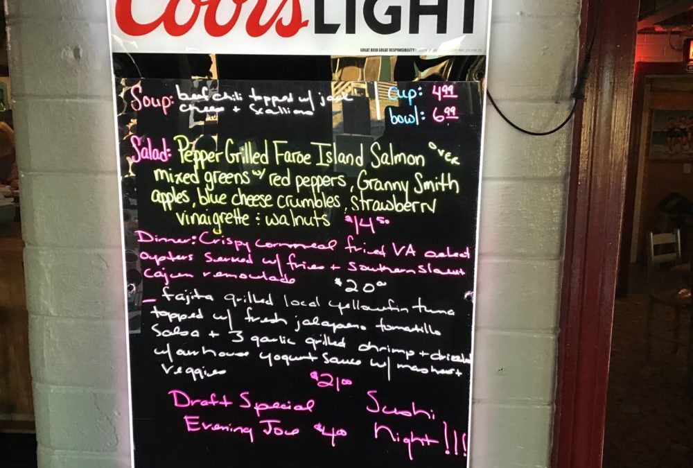 Dinner Specials Sushi Night 1/8/2020