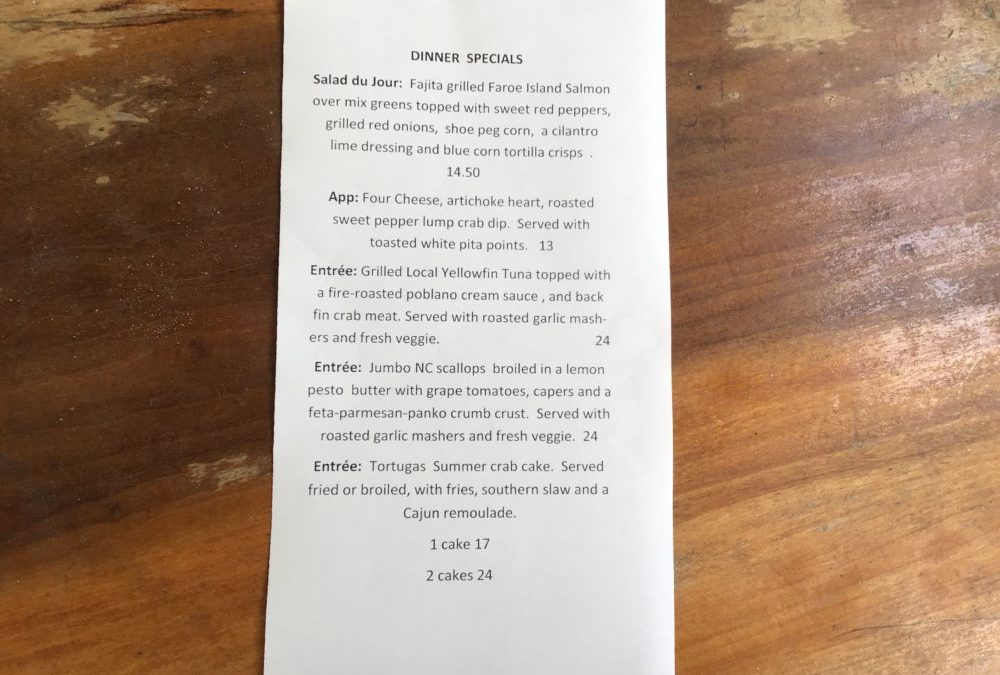 Dinner Specials 8/6/2020