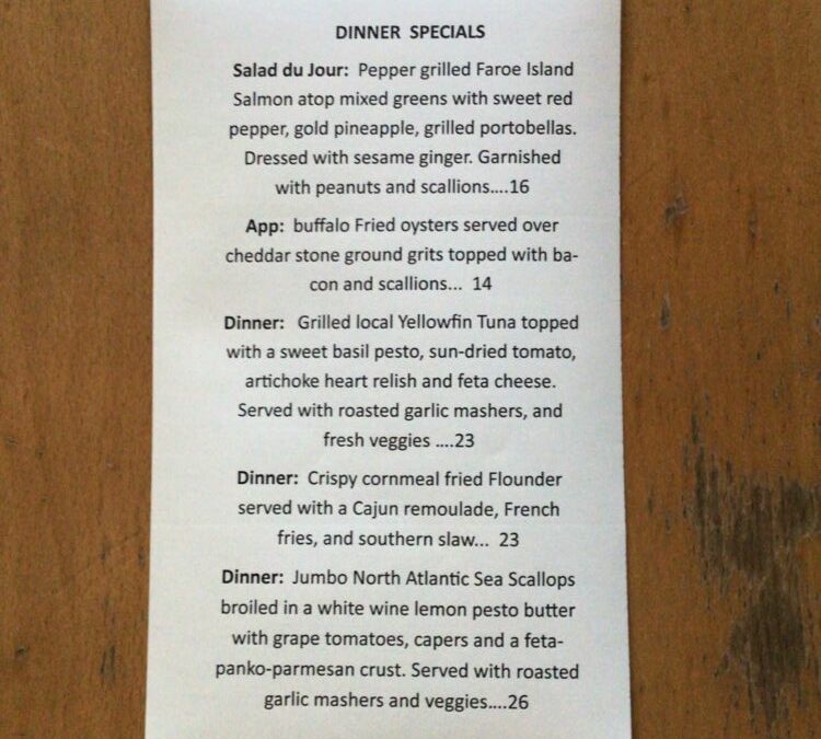 8/19 Dinner Specials