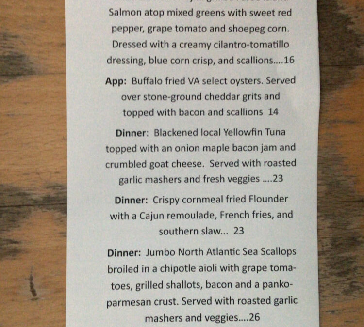 9/21 Dinner Specials