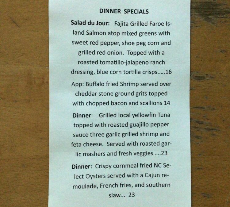 1/14 Dinner Specials