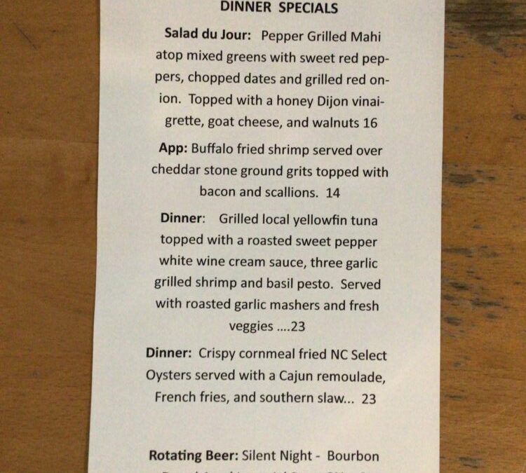 1/20 Dinner Specials