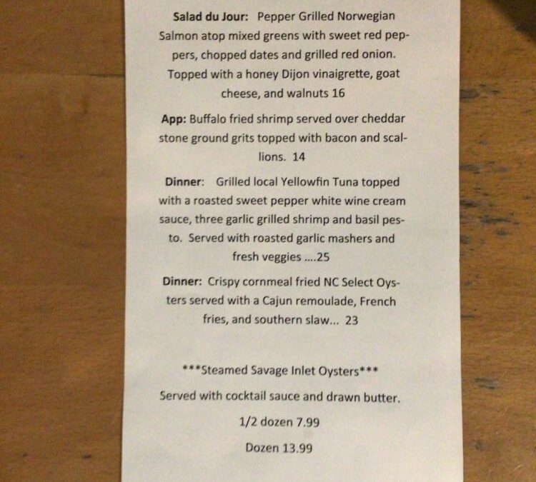 1/22 Dinner Specials