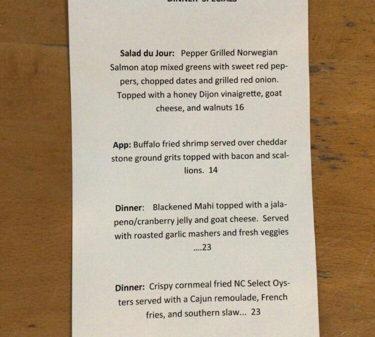 1/25 Dinner Specials