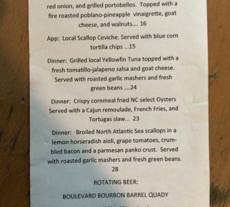 4/16 dinner specials
